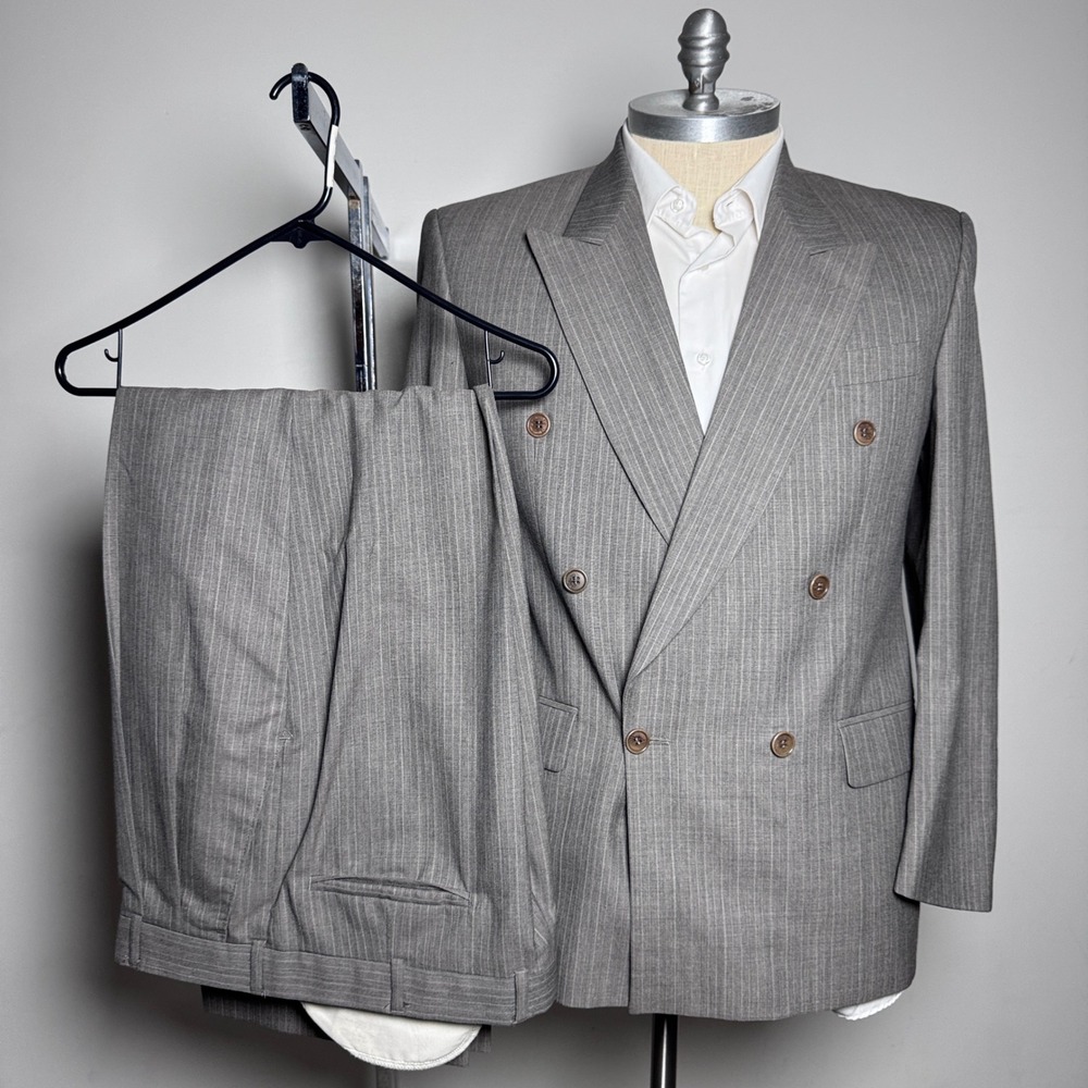 Marco Bianconi Suit Mens 42S W34 Gray Pinstripe Double Breasted Peak Lapel Wool